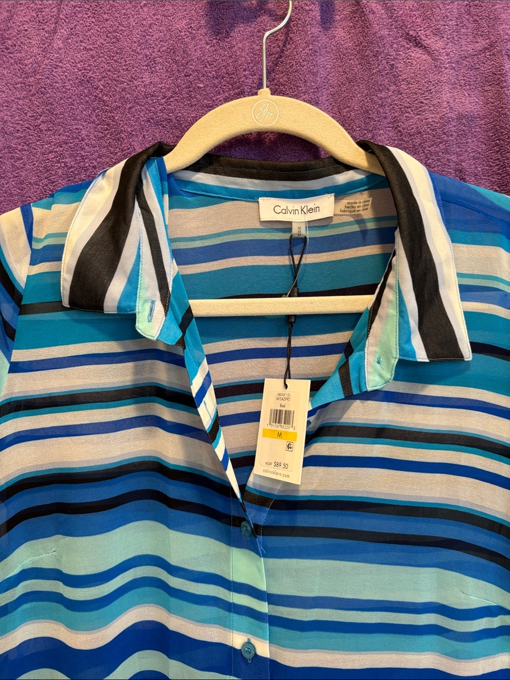 NWT Calvin Klein Blue Black White Striped Swim Coverup - Picture 2 of 8